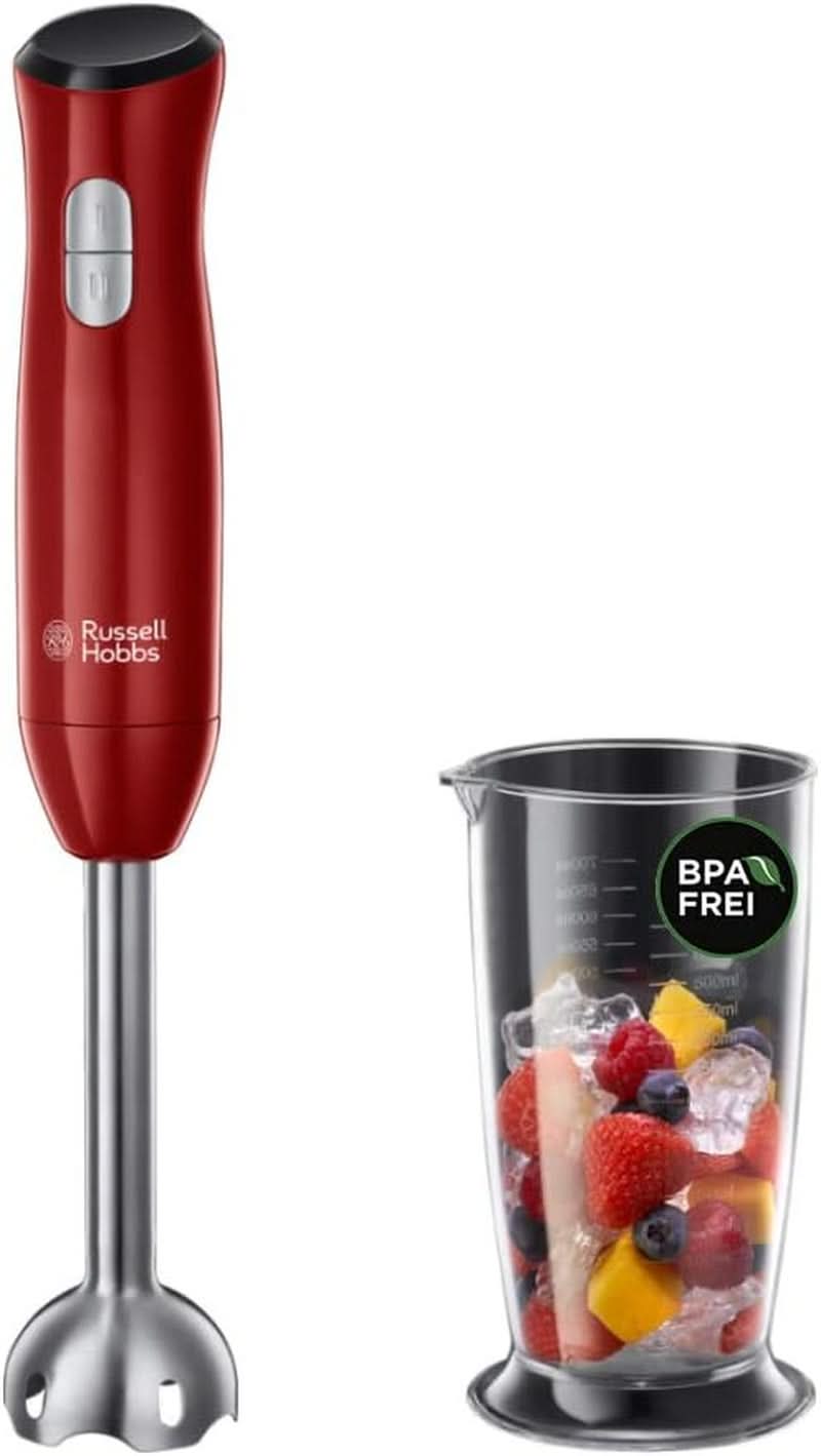 Russell Hobbs Batteur à main [Handrührgerät] Desire Rot (5 Geschwindigkeitsstufen+Turbofunktion, 2 Spülmaschinengeeignete Rührbesen & Knethaken, Auswurftaste, Aufrechte Parkposition) Handrührer 24670-56 Bucatarie Naty Shop Single Desire Batteur sur socle