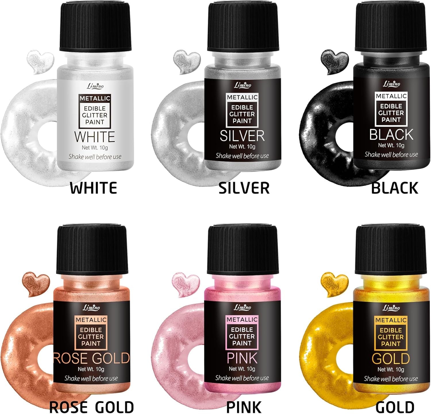 Paillettes comestibles liquides – 6 couleurs métalliques, poudre de paillettes comestibles liquides pour décoration de gâteaux, pâtisserie, macarons – colorant alimentaire métallique, couleurs pailletées pour biscuits, fondants, gâteaux, muffins