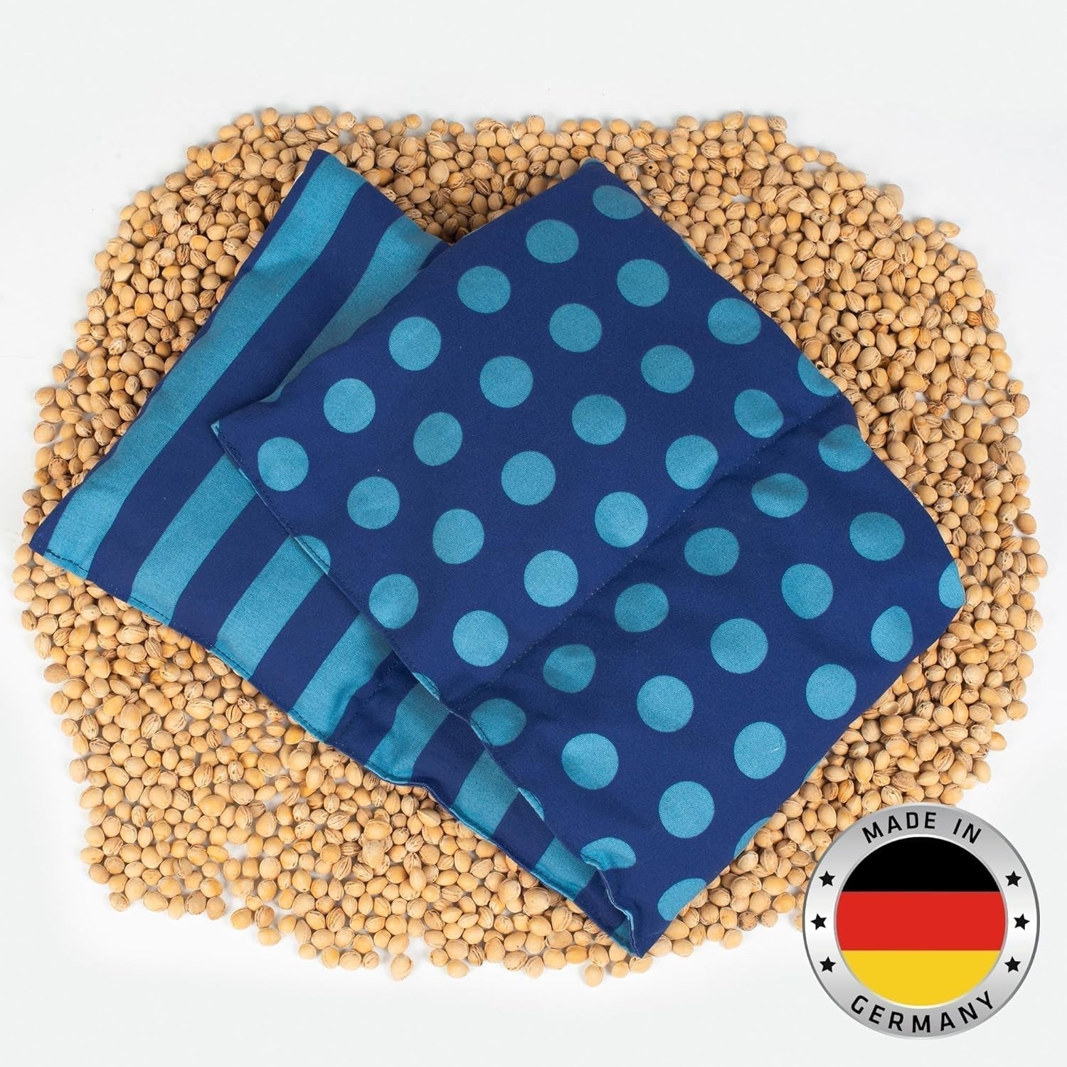 Oreiller en noyaux de cerise Passe au micro-ondes et au four - Bleu avec rayures et pois I Fait à la main I Fabriqué en Allemagne I Env. 20 X 60Cm I Coton Oeko-Tex I Oreiller nuque Oreillers orthopédiques cervicaux Naty Shop