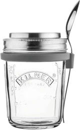 Pot de petit-déjeuner Kilner avec cuillère / 350 ml, Ø 9,5 cm / 5 pièces | tasse à muesli à emporter / non toxique / récipient en verre avec couvercle pour muesli, porridge et yaourt / récipient à flocons d'avoine pour la nuit Boîtes de conservation des aliments Naty Shop Breakfast Cup