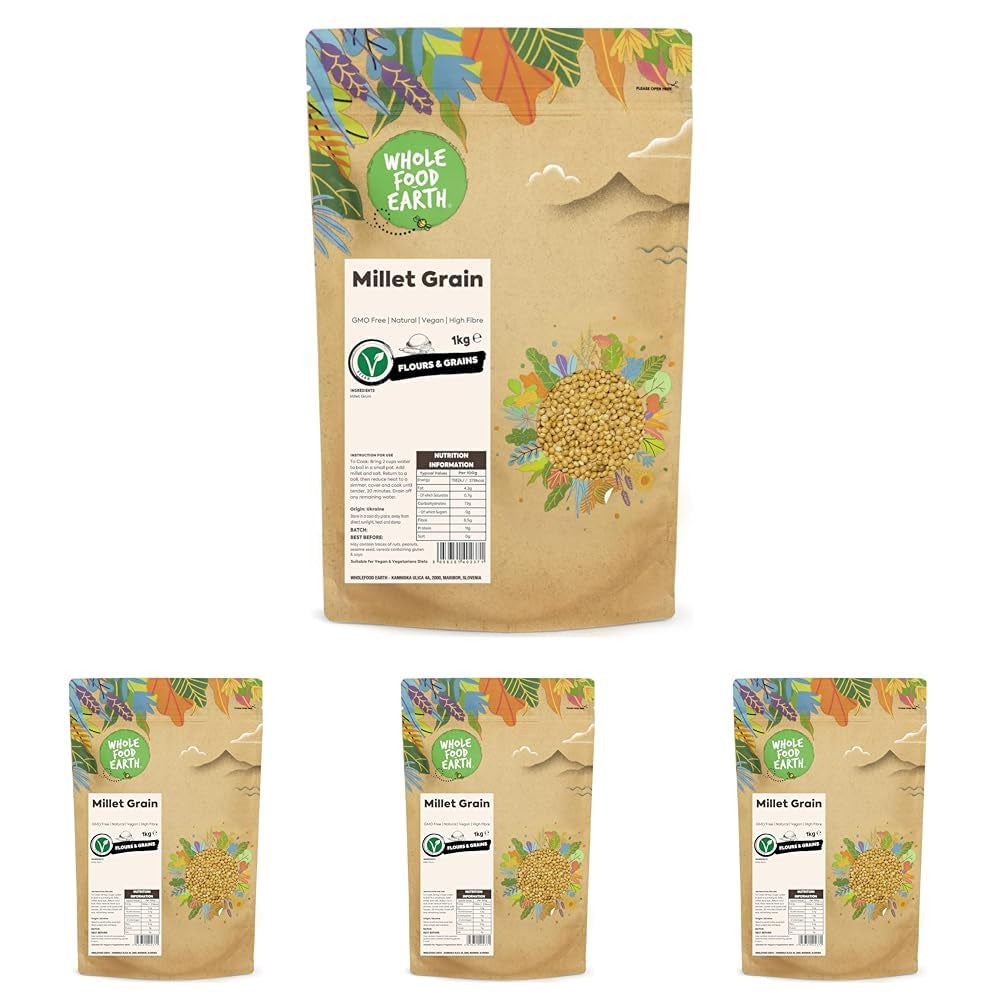 Millet à grains entiers - sans OGM - naturel - végétalien - sans produits laitiers - sans sucre ajouté - 1 kg