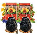 Service à thé Yerba Mate pour 2 personnes – Mas Energia Guarana 400 g – Mug en céramique Marmol Blue 350 ml – Bombilla en acier inoxydable 19 cm – Thé en vrac 2 x 200 g