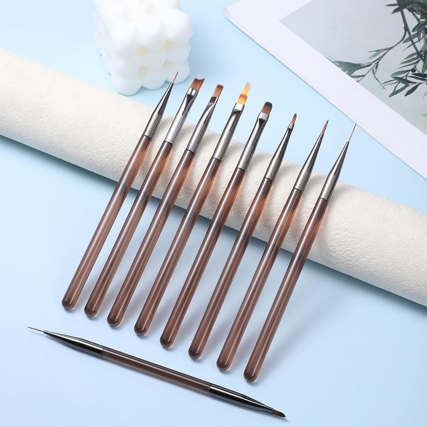 10 pièces Nail Art Pinsel Set, Braun Nail Art pinceaux Nailart Design Pinsel Nageldesign Pinselfür Gelnägelfür Heimwerker Maniküre Salon Zuhause Nailpinsel Set