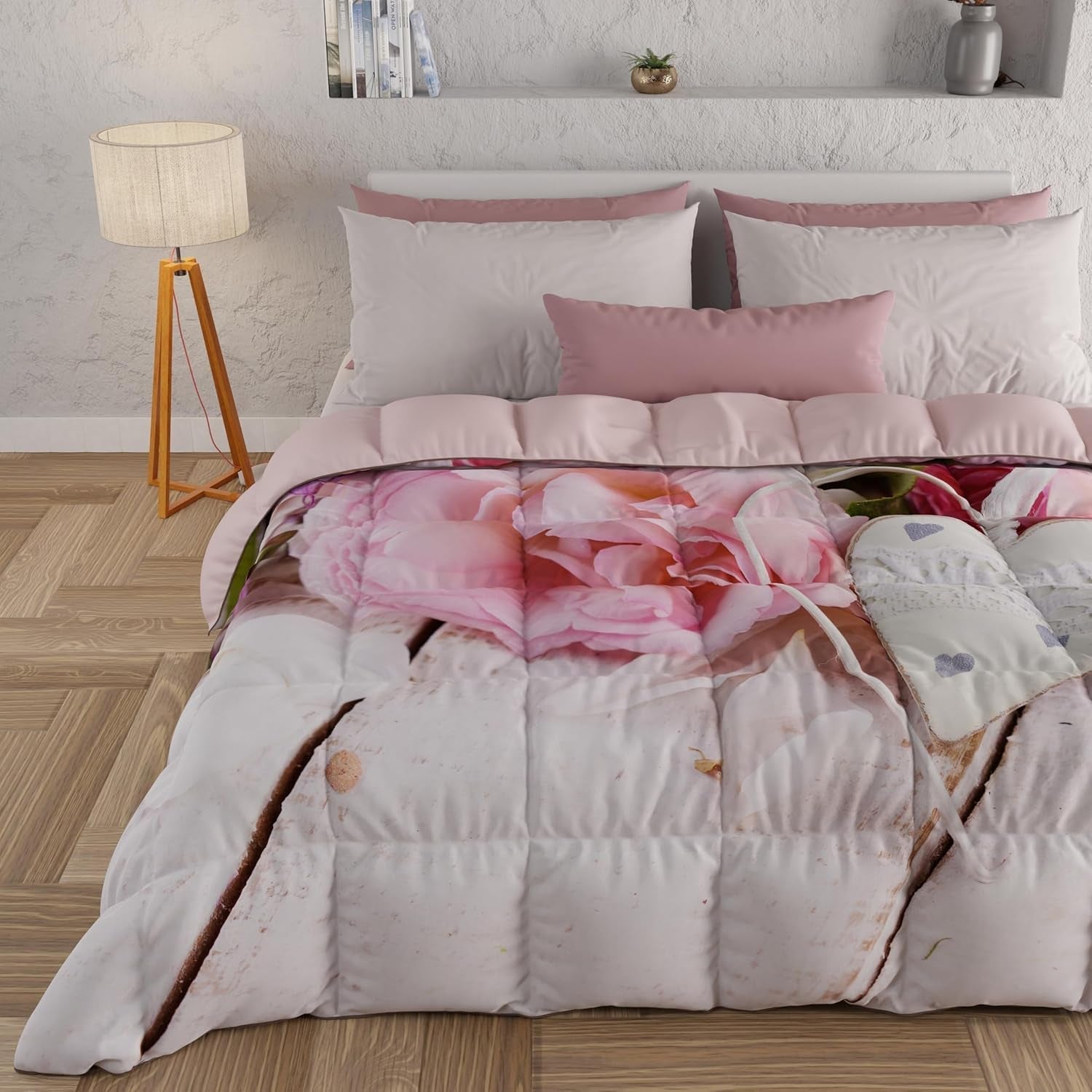PETTI Artigiani Italiani - Couette d'hiver, Couette d'hiver, Couette simple, Double face, Impression monochrome et numérique, microfibre 100% hypoallergénique, Made in Italy Couettes et couettes Naty Shop Country chic King Single