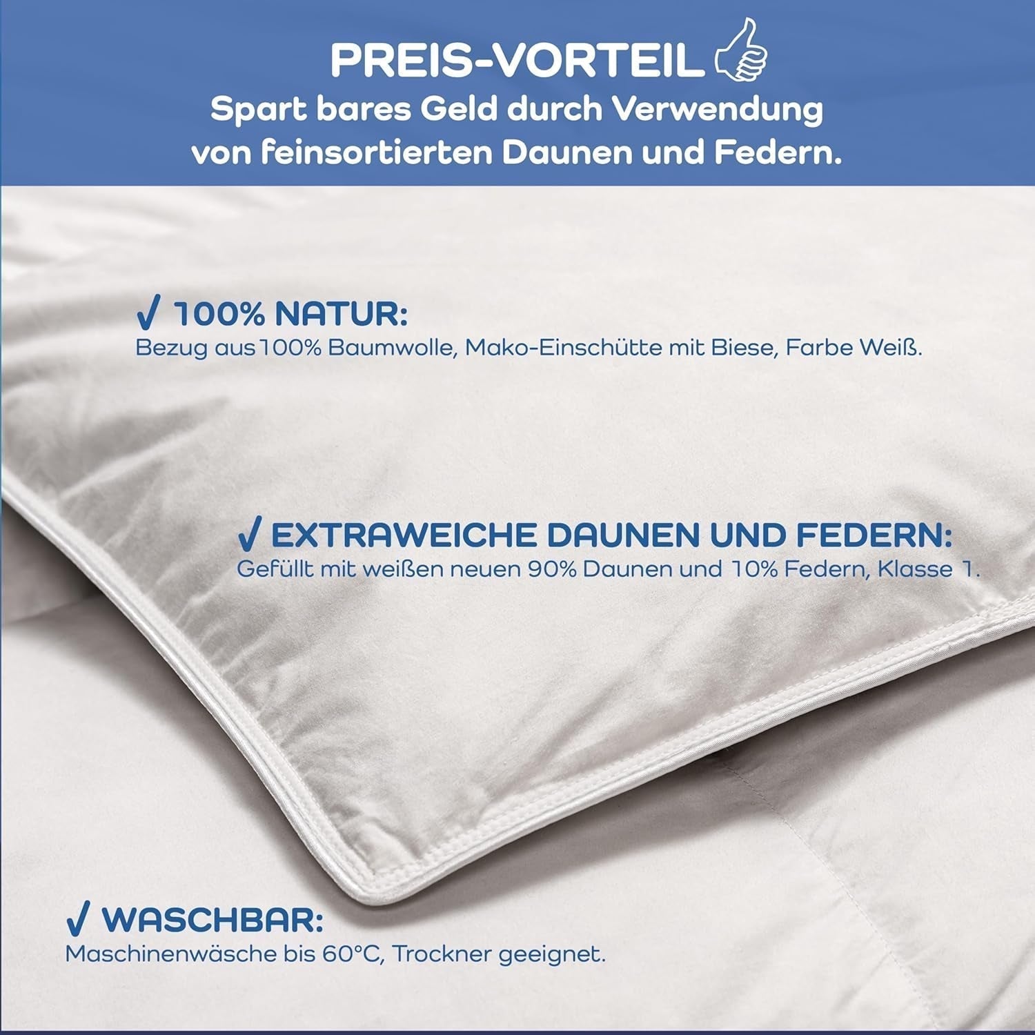 Couette confort, (90 duvet / 10 plumes), blanc, 155 X 220 Cm Couettes et couettes Naty Shop