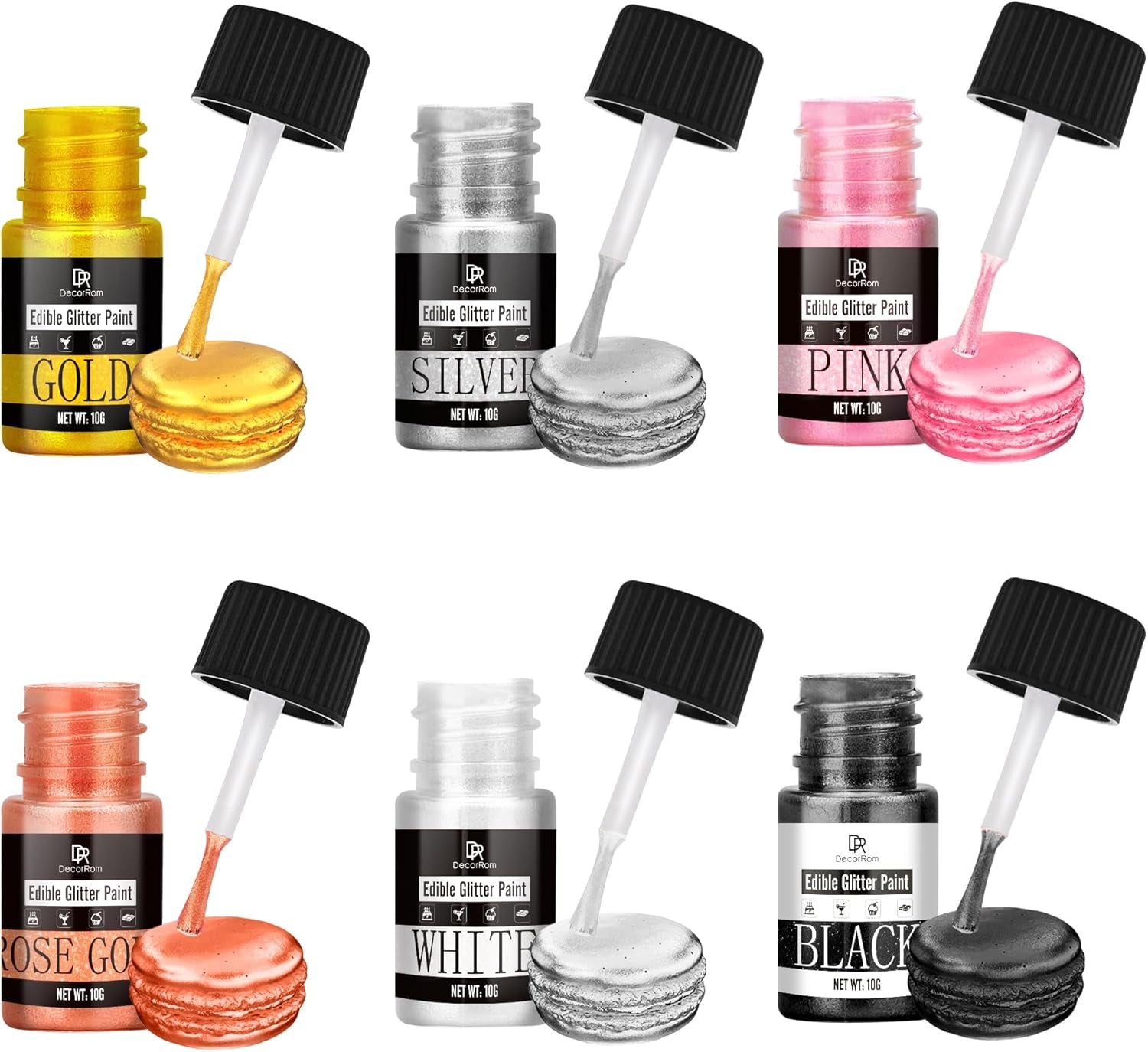 Paillettes liquides comestibles – 6 couleurs de colorant alimentaire à paillettes métalliques pour la décoration de gâteaux, la pâtisserie, les muffins – Poudre métallique à paillettes liquides comestibles pour biscuits, fondants, gâteaux