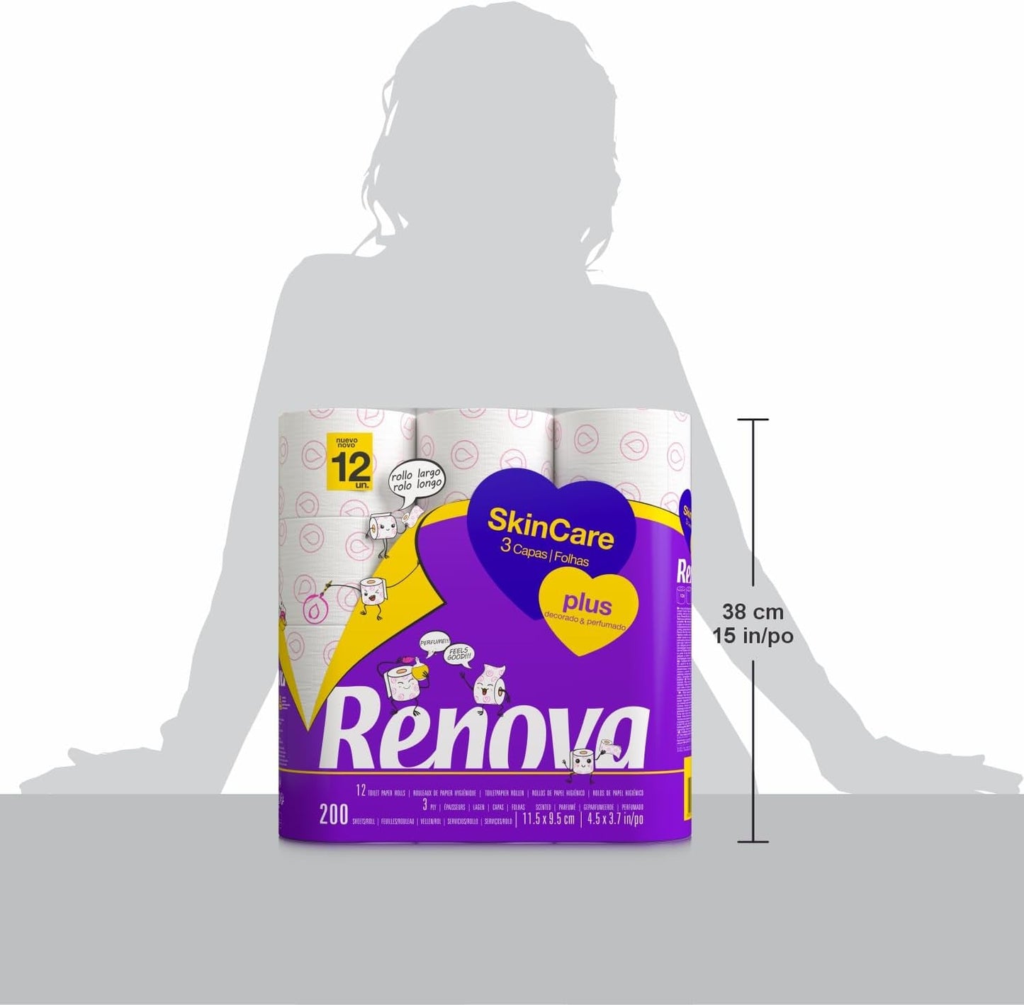 Renova - Papier toilette Skin Care Plus, Décoré, Parfumé - 12 rouleaux (Papier toilette)