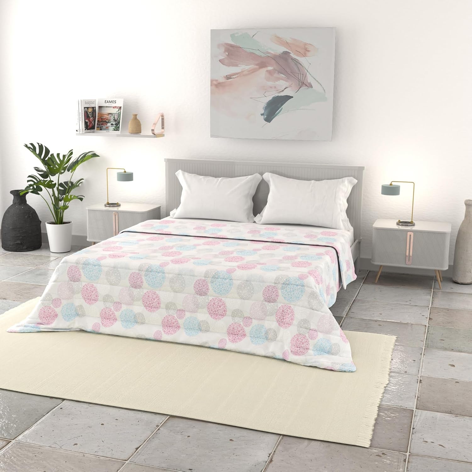 Linge de lit italien couette d'été basique, microfibre imprimée, 250X240Cm, cercle Couvre-lits et couettes Naty Shop Molecule 250X240Cm