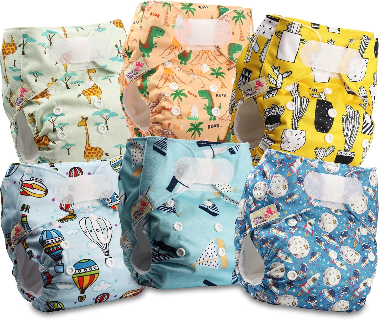 Couche réutilisable Littles and Bloomz FLV2-0602, fermeture à crochet et boucle standard, 6 couches