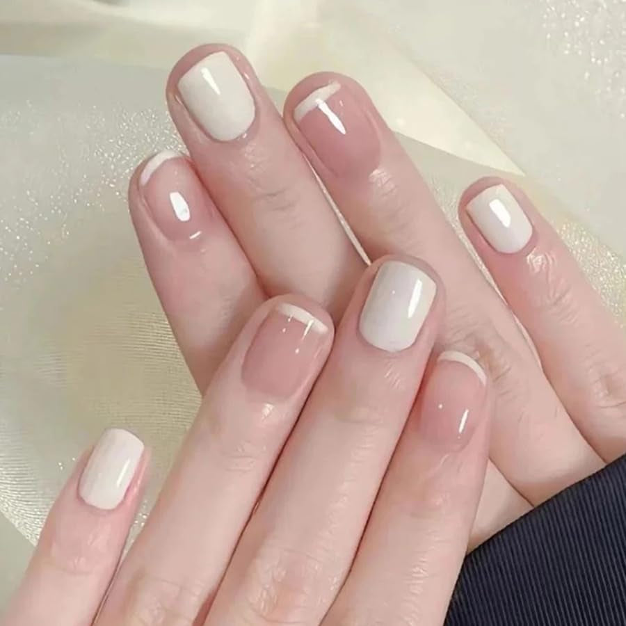 24 pièces French Press On Ongles Courts Cercueil Ongles Artificiels Rose Corail Ombre Ongles Adhésifs Ballerine Ongles Ensemble Acrylique Ongles Conseils Femmes Printemps Été Accessoires Ongles