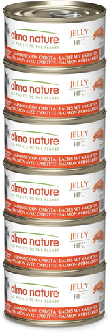 Almo Nature HFC Jelly - Nourriture humide pour chat adulte - Saumon et Carottes - Qualité humaine, Sans gluten - 6 x 70g