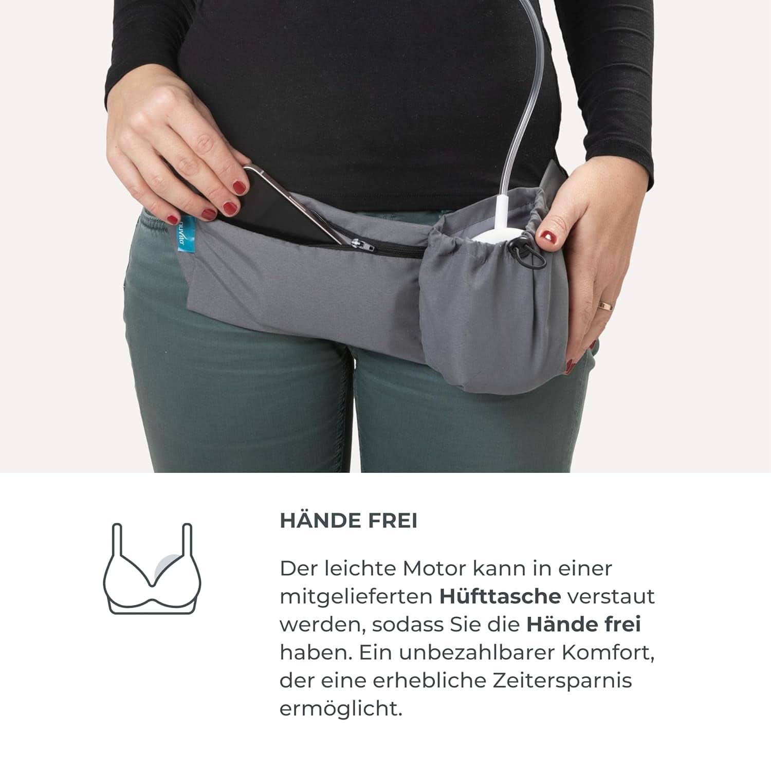 Nuvita Materno Smart Wear 1287W - Tire-lait électrique portable mains libres - Technologie triphasée, personnalisable, portable, kit de conversion double tire-lait disponible Accessoires Alimentation et Allaitement Bebe Naty Shop