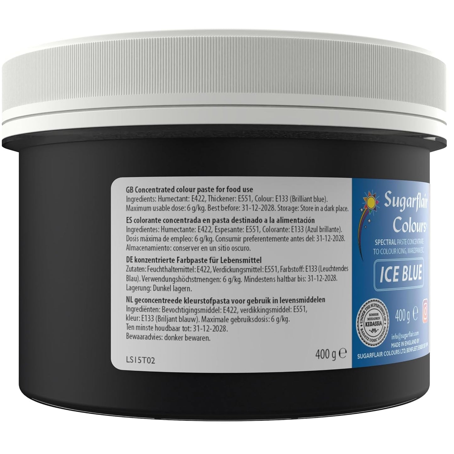 Colorant alimentaire pour pâtes Sugarflair Ice Blue, colorant alimentaire fondant et pâte d'amande, pâtes concentrées spectrales - 400 g