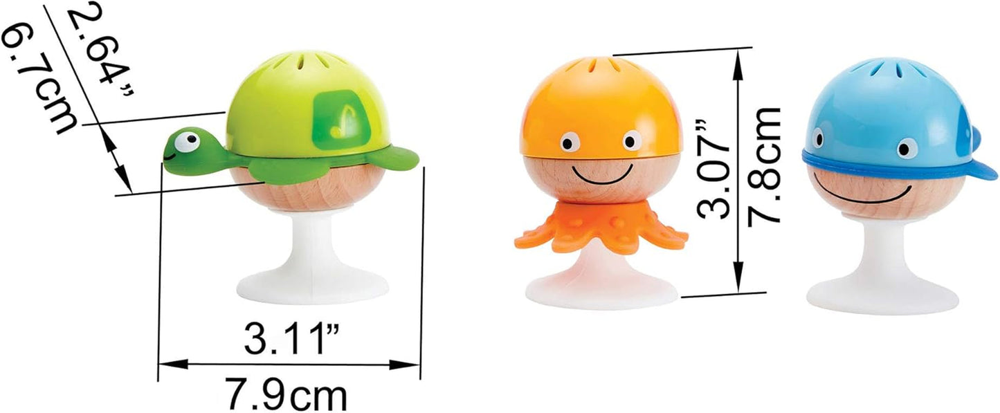 Ensemble hochet avec ventouse Hape | Trois animaux avec éléments d'anneau de dentition, tortue, poulpe et baleine | Jouet d'apprentissage dès 0 mois Bebe Toys Naty Shop