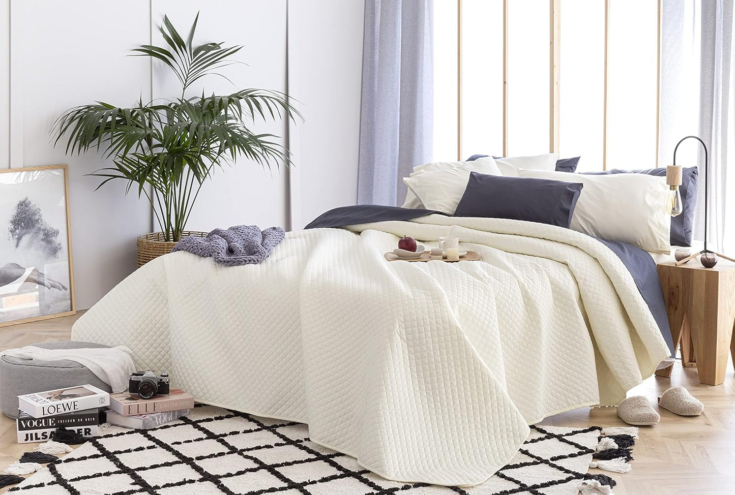 Todocama Fine Boutique Couvre-lit Motif Diamant Printemps Été Automne Hiver 100% Microfibre Extra Douce Couvre-lit Multifonctionnel 105-200 X 260 cm Beige Lits et Couvertures Besuche den Todocama-Store