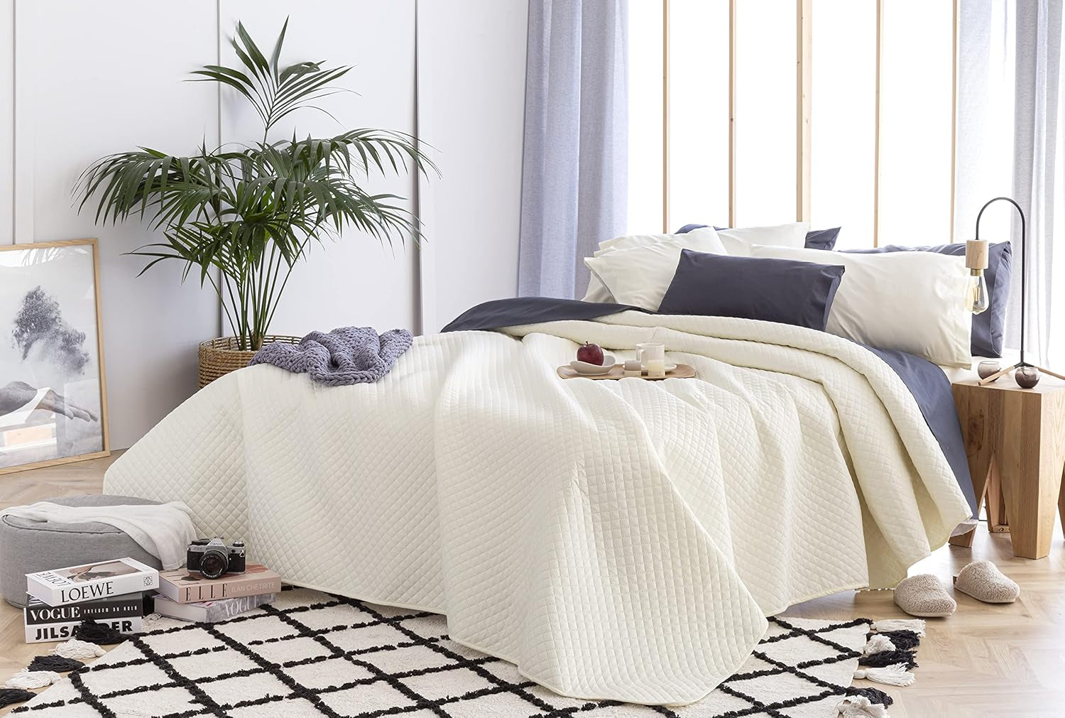 Todocama Fine Boutique Couvre-lit Motif Diamant Printemps Été Automne Hiver 100% Microfibre Extra Douce Couvre-lit Multifonctionnel 105-200 X 260 cm Beige Lits et Couvertures Besuche den Todocama-Store
