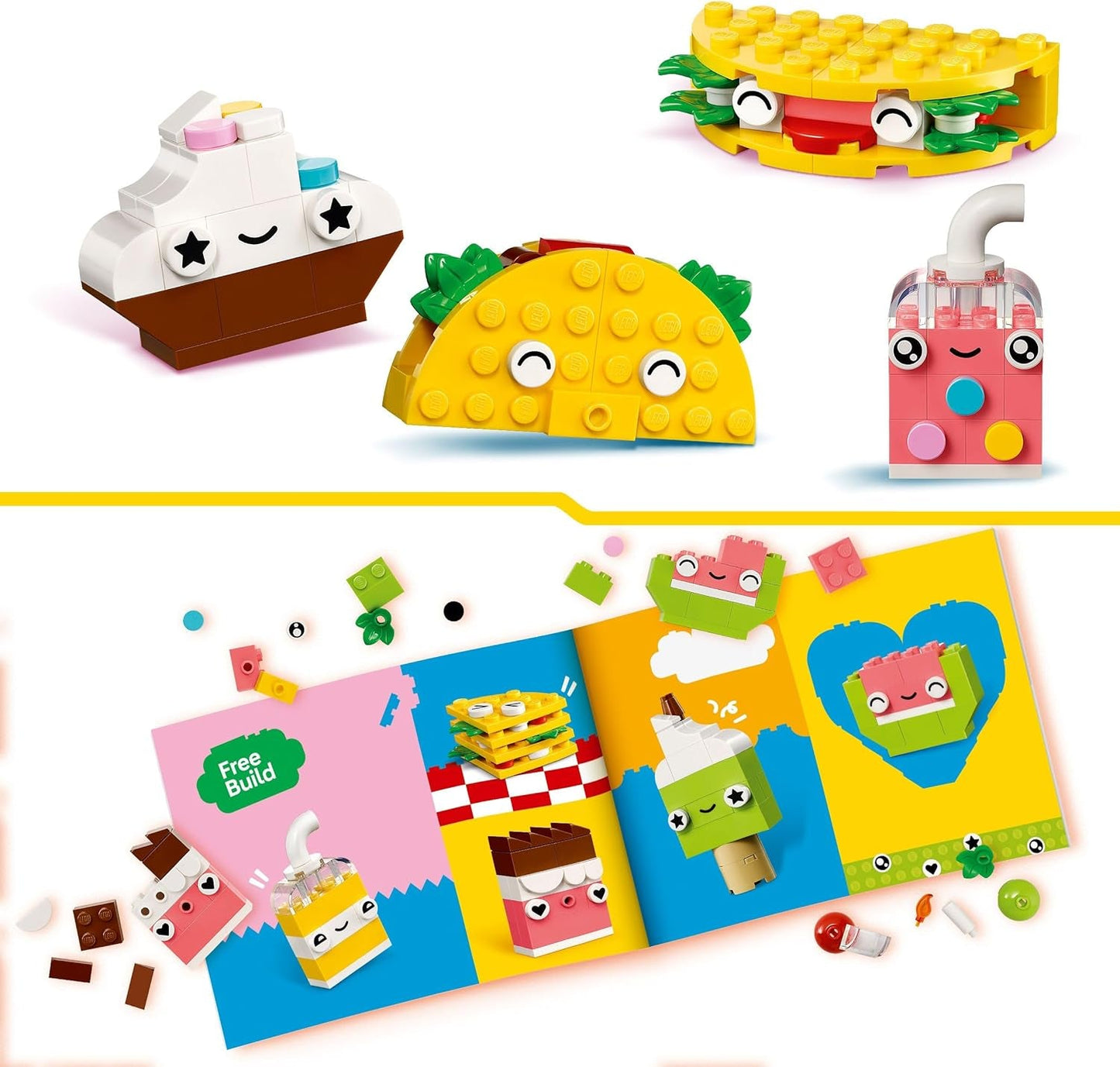 LEGO Classic Creative Snack Building Fun, Jouet alimentaire pour un jeu de rôle imaginatif, Ensemble de construction pour garçons et filles de 4 ans, Cupcake, Avocat, Popsicle et Taco 11039 Ensembles de construction Besuche den LEGO-Store