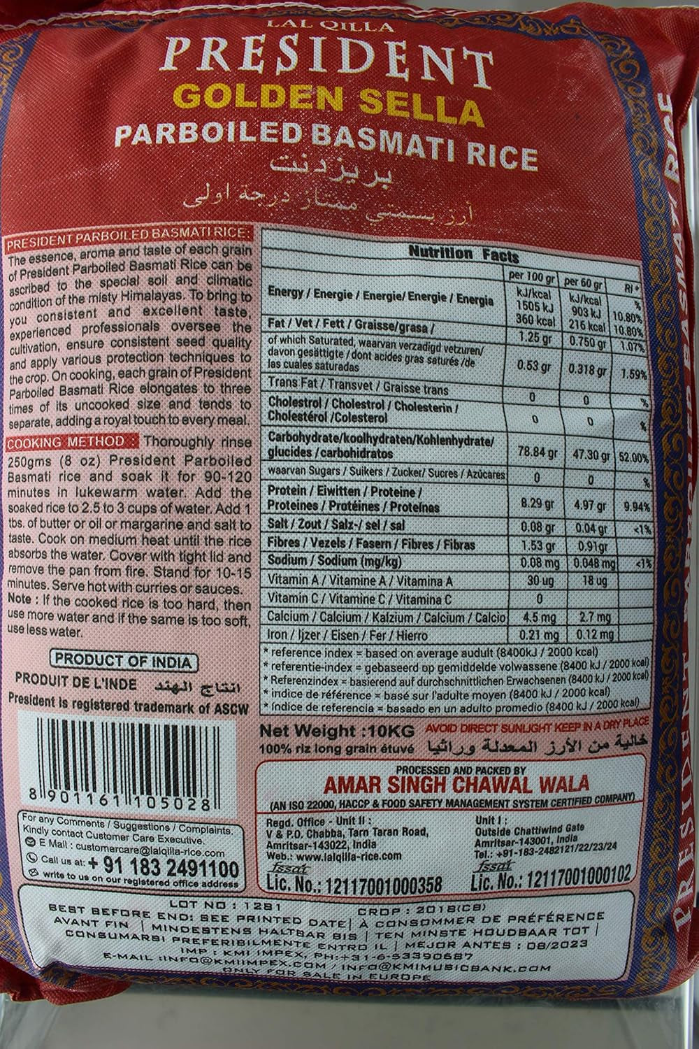 Président - Riz Basmati Golden Sella, (1 X 10 KG)