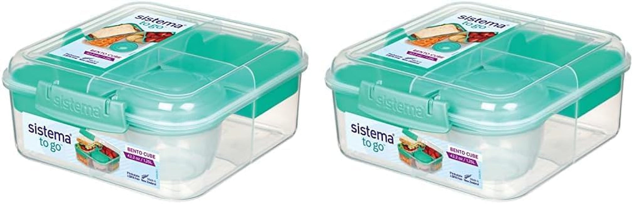 Bento Box TO GO système de boîte à lunch avec compartiments | Boîte à lunch 1,25 L avec pot de yaourt/fruits | pour enfants et adultes l | Sarcelle Menthe sans BPA [21685-8T], Vert Menthe Naty Shop Boîtes de Conservation des Aliments Vert Menthe 1,25 Litres (Pack de 2)