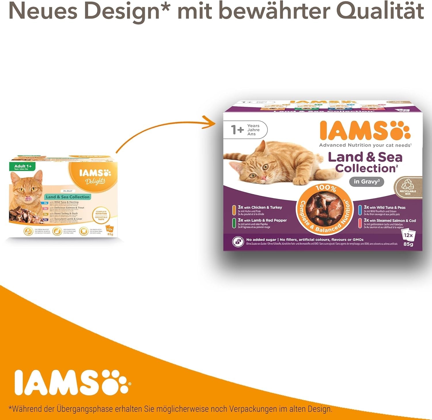 IAMS Delights Nourriture humide pour chats seniors - Multipack au poulet et poisson en sauce, nourriture humide de haute qualité pour chats de plus de 7 ans, 12 x 85 g