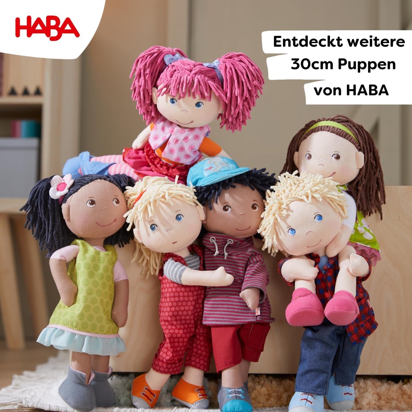 Poupée HABA Lily Lou - Poupée en tissu doux à partir de 18 mois - 30 cm avec vêtements et cheveux - Compagnon de jeu idéal pour les petits enfants - 1302842001