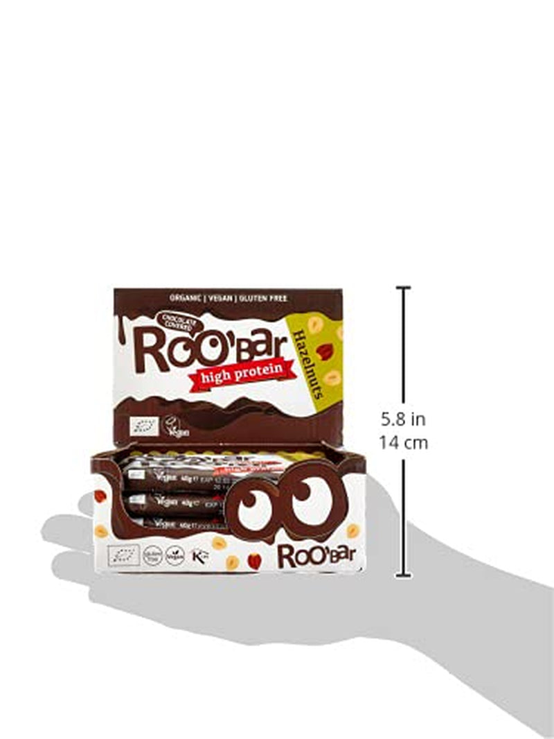 Barres aux noisettes glacées au chocolat riches en protéines - 100 % biologiques, végétaliennes, barres de fruits, sans produits laitiers, sans gluten, sans sucre raffiné - 16 barres x 40 g