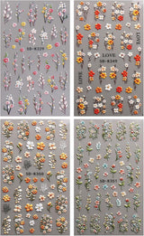 JMEOWIO Autocollants de Nail Art 3D, Autocollants pour Nail Art, Autocollants pour Nail Art, Autocollants pour Nail Art, Autocollants pour Nail Art, 5D Stéréoscopiques, Feuilles d'herbes, Décoration de Nageldesign, 4 Feuilles
