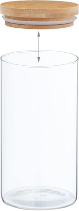 Bocal de Conservation Relaxdays avec Couvercle en Bambou Lot de 3 Bocaux Ronds en Verre 1000 ml Anti-fuite Transparent/Naturel 18x10 cm Boite de Conservation Alimentaire Naty Shop