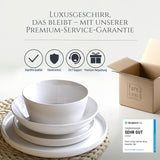 Service de table en porcelaine Crystal 48 pièces, gagnant du test, service de table en porcelaine transparente, bols et assiettes, service de table pour 12 services de table Pure Living en blanc