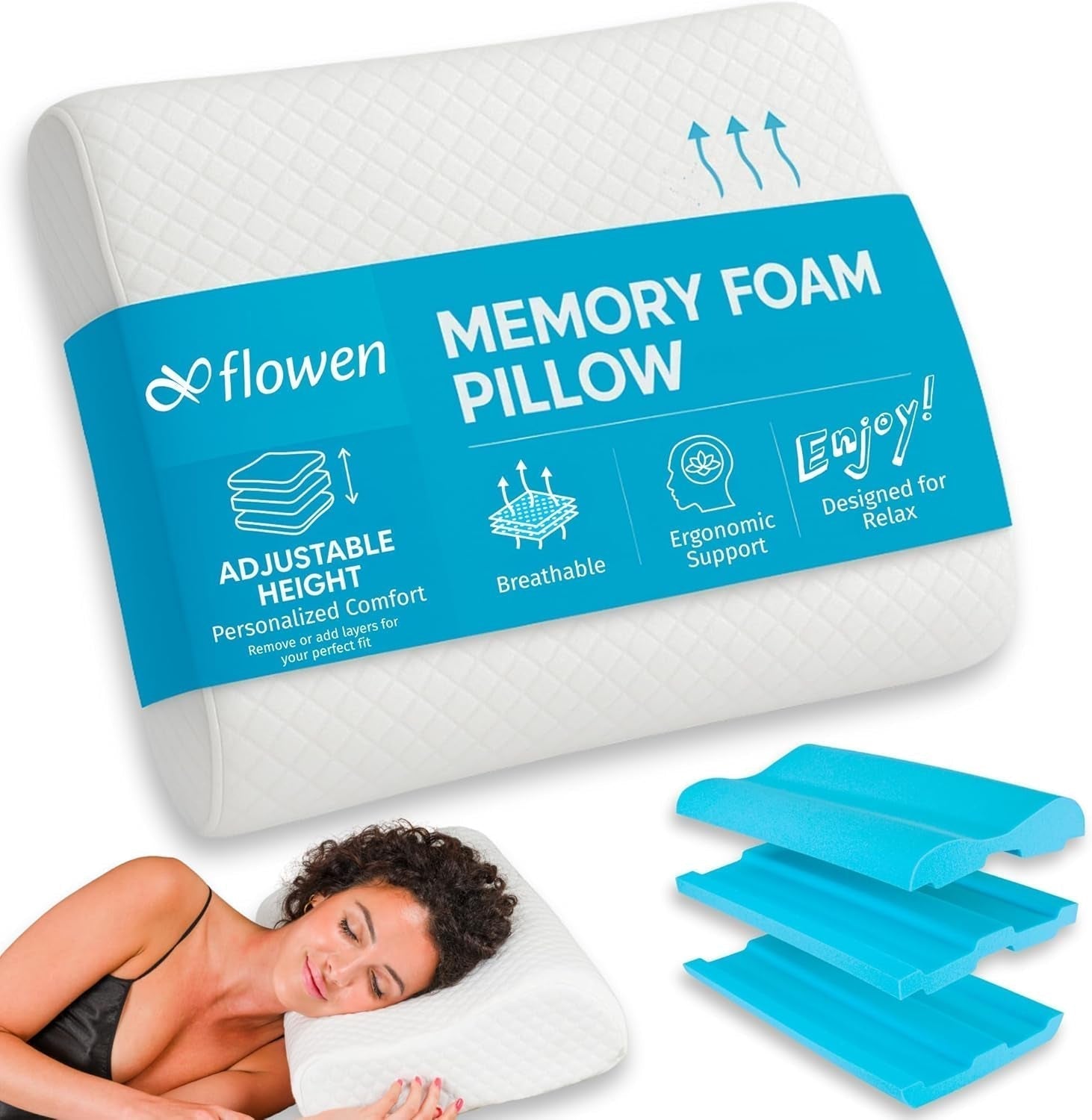 Soutien du cou Oreiller en mousse à mémoire de forme réglable en hauteur Oreiller de lit orthopédique et ergonomique Oreiller de soulagement de la douleur au cou Oreiller de soutien du cou et polyes lavables anti-ronflement. Naty Shop Housse de coussin orthopédique cervicale douce - 55X35X13/11 cm