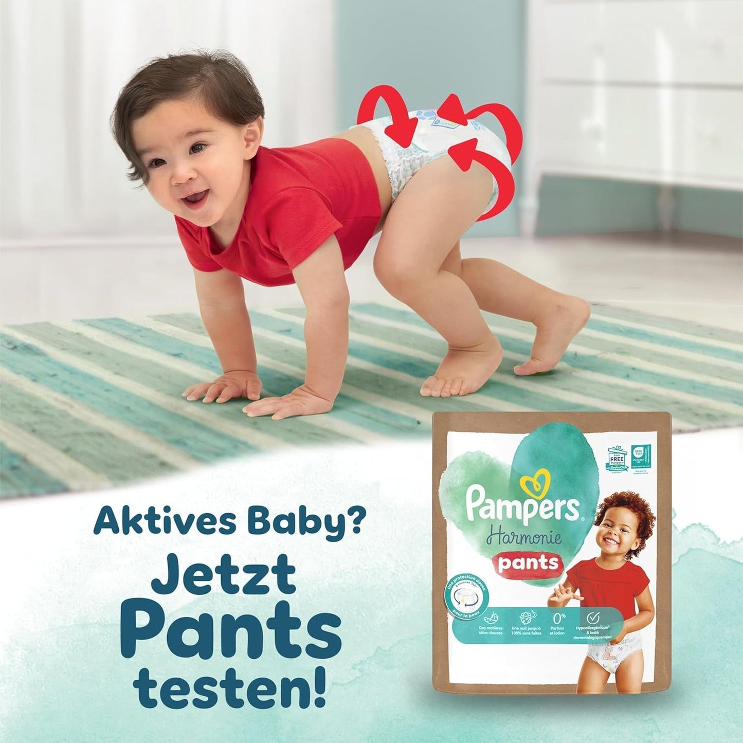 Couches Pampers Harmony taille 4, 174 couches, 9 kg-14 kg, protection douce de la peau avec protection 100 % Pampers