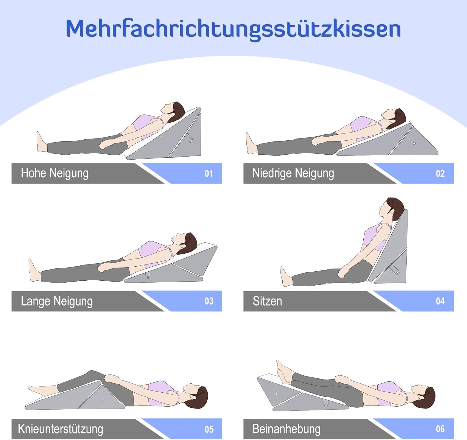 Oreiller compensé réglable pour enfants, oreiller de lecture en mousse haute densité pour lit et canapé, oreiller de tête ergonomique pour l'apnée du reflux du sommeil, oreiller de jambe/oreiller de dos pour jouer et lire (blanc et gris)