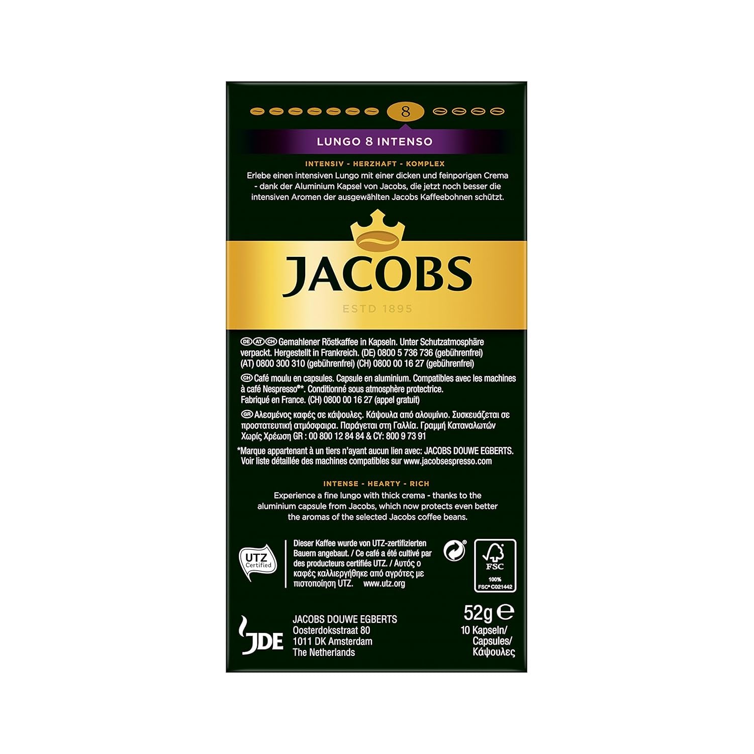 Jacobs Kapseln Lungo Intenso, Intensität 8 & Kapseln Espresso Intenso, Intensität 10,100 Nespresso®* compatible Kaffeekapseln, 10er Pack, 10 x 10 Getränke