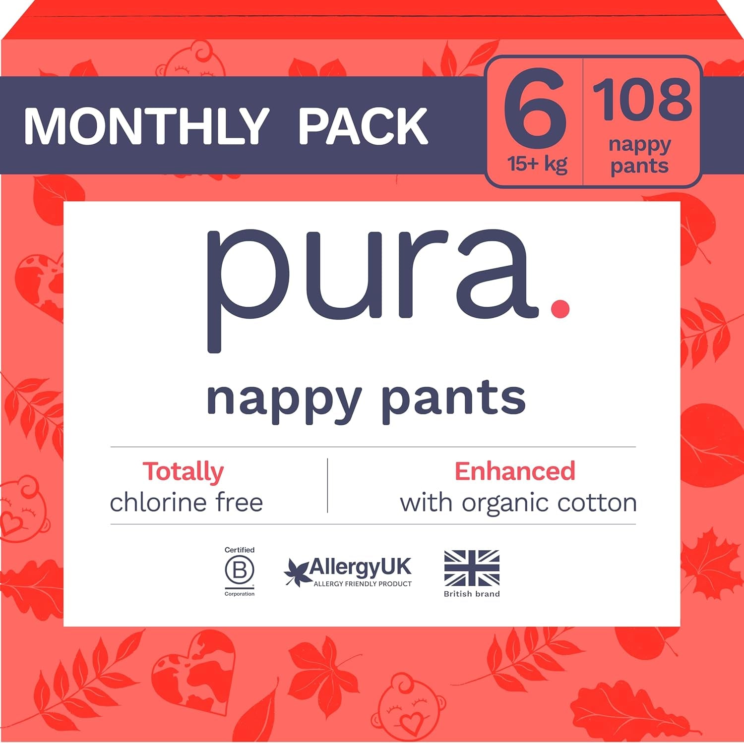 Culottes écologiques, taille 7 (17 kg +), 16 pièces, sous-vêtements jetables pour peaux sensibles et allergiques, sans parfum, tirage latéral