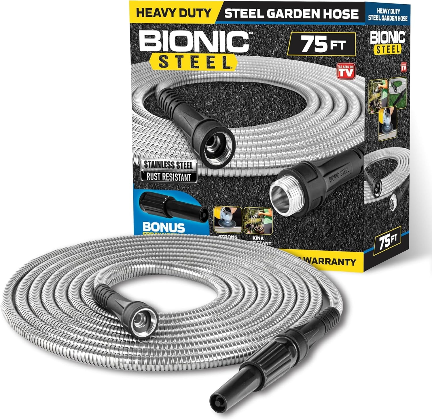 Tuyau d'arrosage de 30 m, tuyau d'eau en métal en acier inoxydable 304, tuyau flexible de 30 m, anti-naturel, ultra léger et durable, résistant aux déchirures, facile à enrouler, 500 PSI