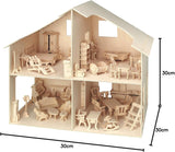Pebaro Donau Elektronik _M880 Maison de poupée puzzle 3D avec meubles, 30 x 30 x 30 cm, naturel