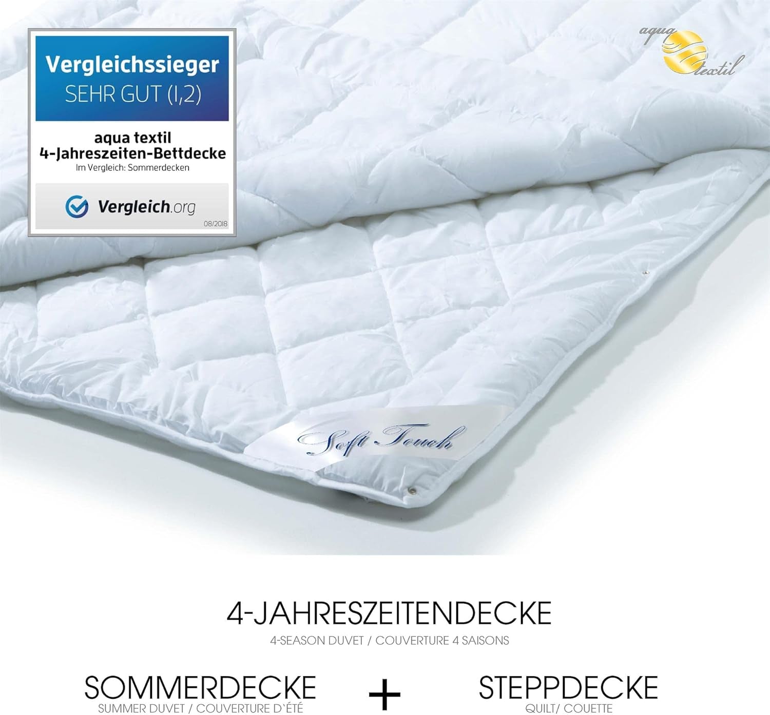 Aqua-Textil Couette 4 saisons 135X200Cm Couvertures nouées ensemble Hiver 800G Eté 600G Climatisation Couettes et couettes Oeko-Tex Naty Shop