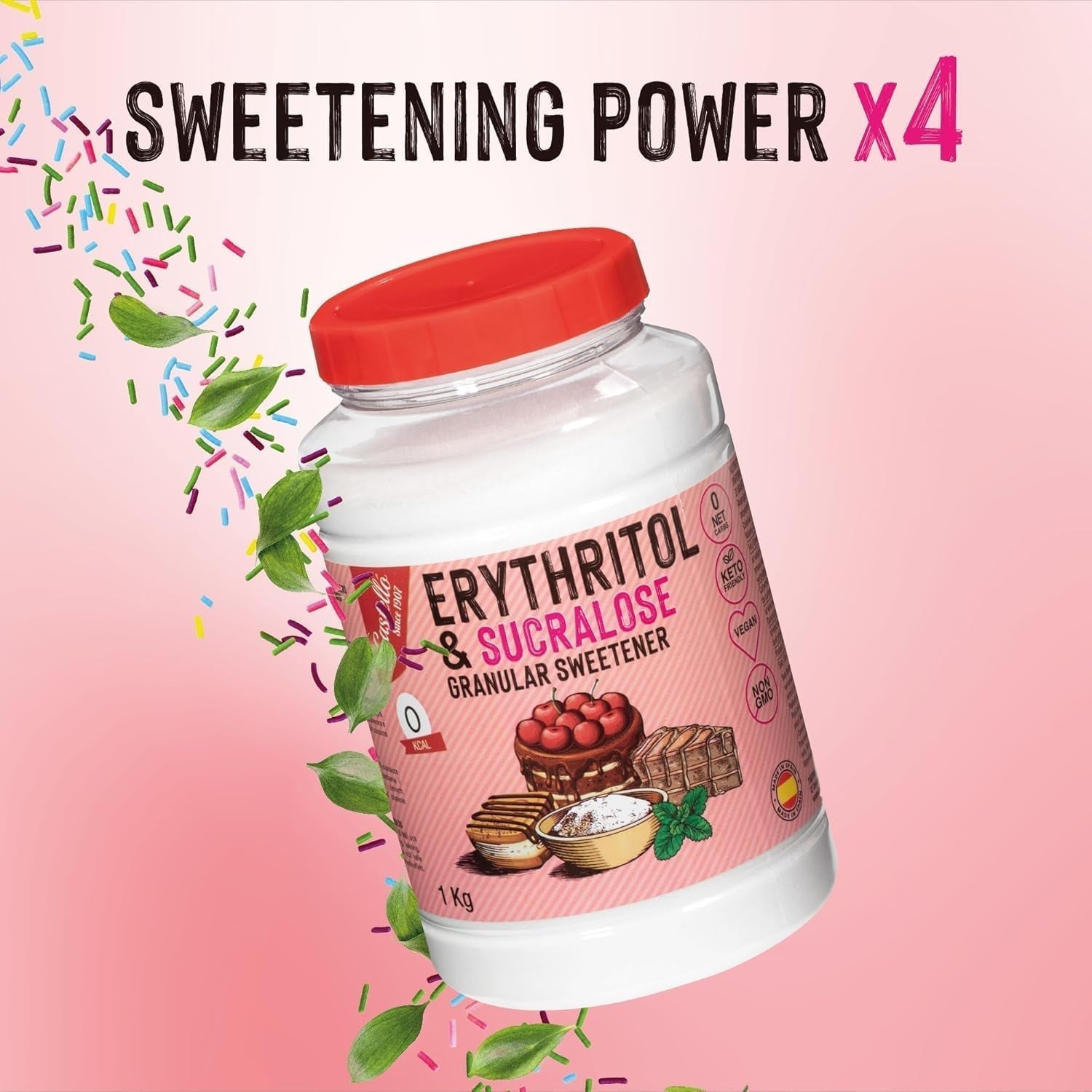 Érythritol + Sucralose 1:4 Matière grasse | 1G = 4G Zucker | 0 Netto-Kohlenhydrate - 0 Calorien - 0 Glykämischer Index - Keto - Kein GVO - Castello depuis 1907 - 1 Kg Édulcorants Naty Shop