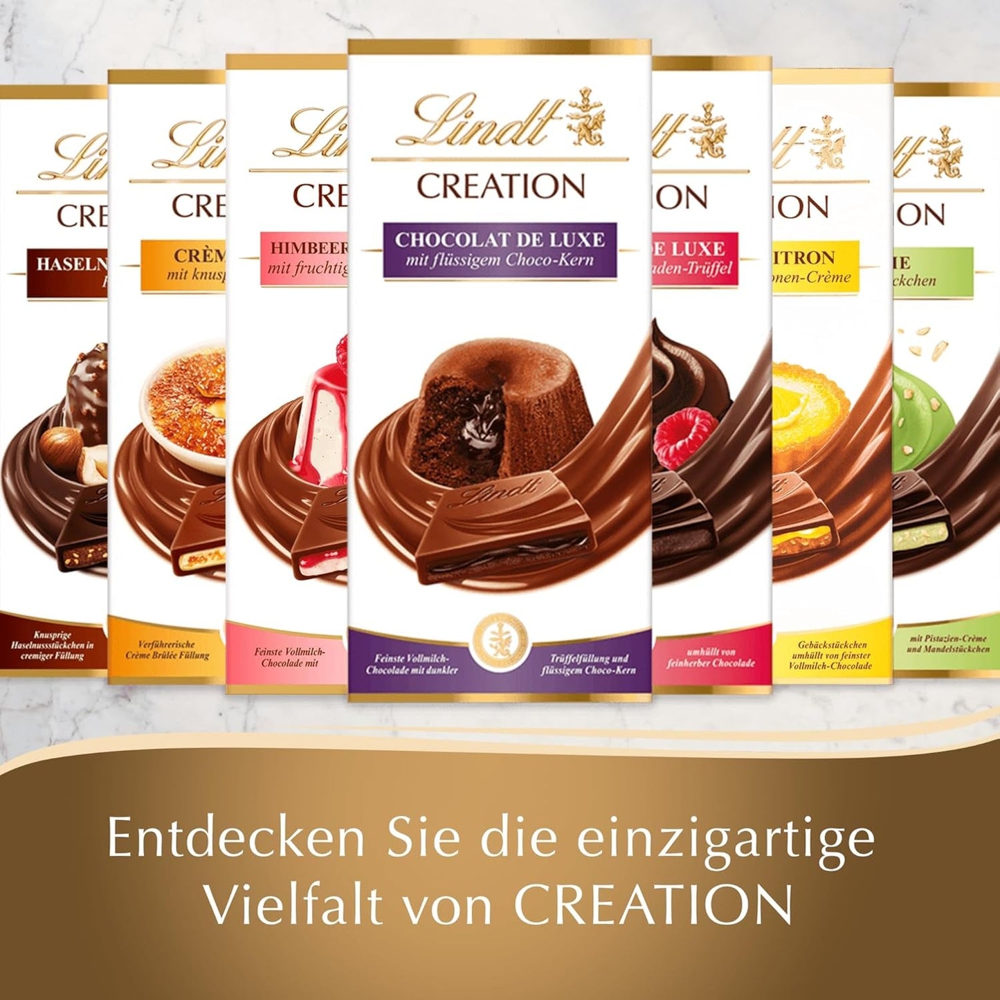 Lindt Schokolade Creation Crème Brûlée Tafel | Crème Brûlée Füllung Mit Knusprigem Karamell, Umhüllt Von Feinster Vollmilch-Schokolade | Tasse de chocolat | Schokoladengeschenk, 150G Naty Shop
