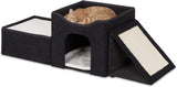 Relaxdays Katzenhöhle, pliable, 3 Liegeplätze, Katzenhaus mit Kratzfläche, HBT: 36,5x112x41 cm, Katzenversteck, schwarz