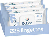 BIOLANE - Lingettes humides bébé à l'eau - 225 lingettes - 3 x 75 pièces - Nettoyage doux et efficace - Dès la naissance - Qualité française