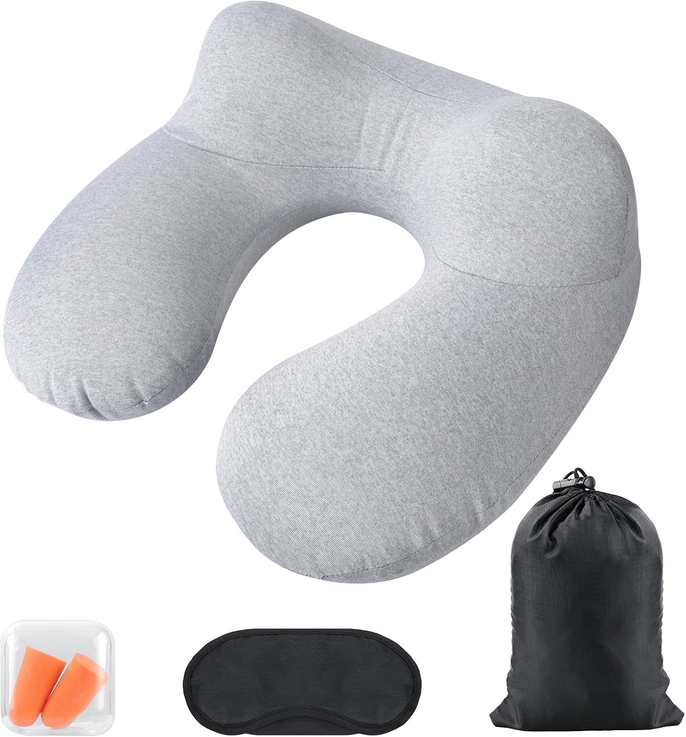 Aiqinu Oreiller Gonflable pour Le Cou, Oreiller Gonflable Compact pour Le Cou Rapide avec Housse d'oreiller Lavable pour Les Voyages en Voiture, Avion, Train, Bureau, Oreillers de Voyage en Famille Naty Shop Gris Clair
