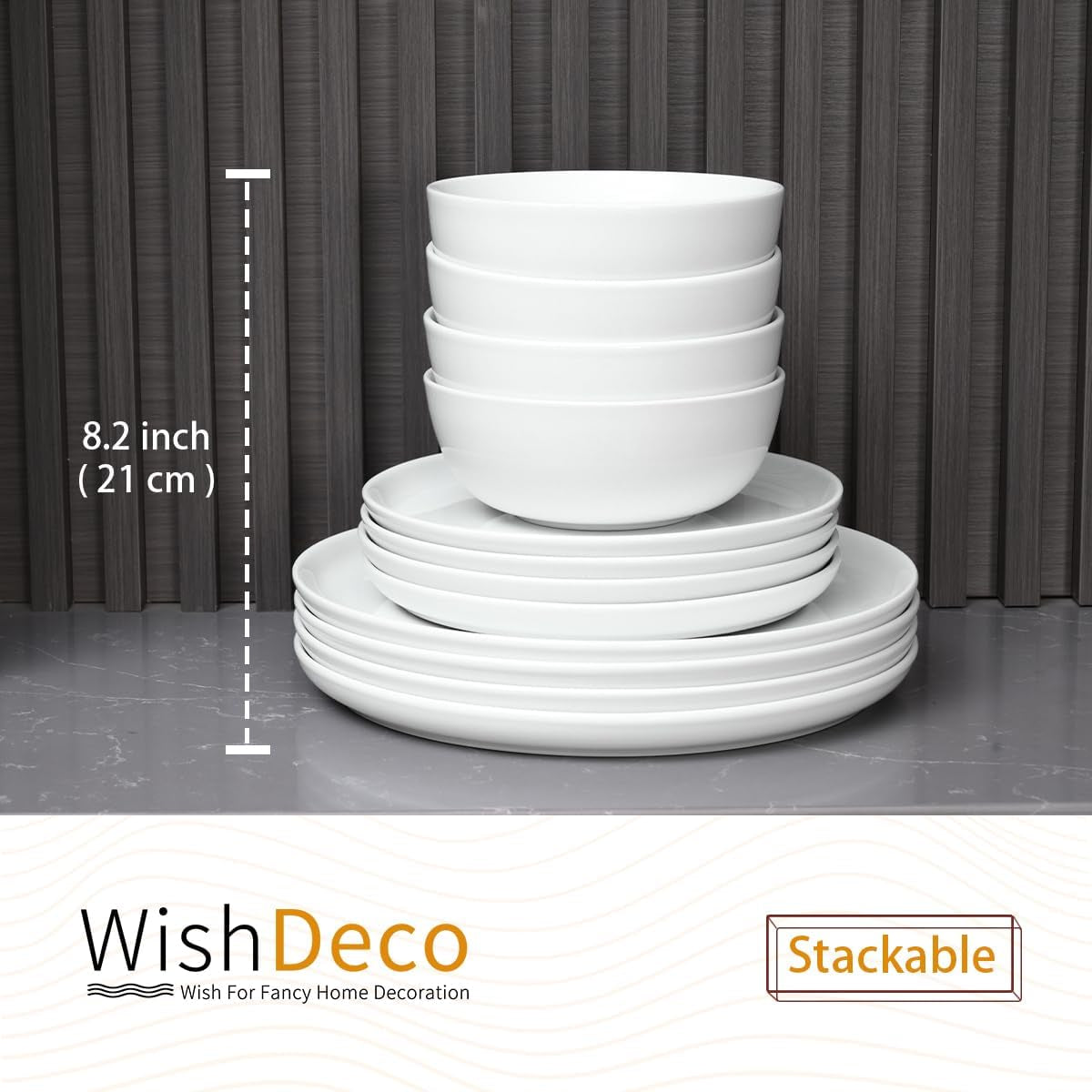 Service de table 12 pièces, service de table en porcelaine pour 4 personnes, service de table blanc avec assiettes, assiettes à dessert et bols à céréales