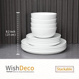 Service de table 12 pièces, service de table en porcelaine pour 4 personnes, service de table blanc avec assiettes, assiettes à dessert et bols à céréales