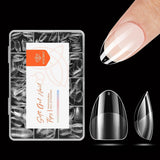 Modelones Nail Tips 216 pièces – Ensemble de pointes d'ongles à couverture complète, ensemble de pointes en gel souple, pointes d'ongles en résine PMMA pré-polissage, colle DIY sur ongles artificiels Nail Art, amandes courtes XS