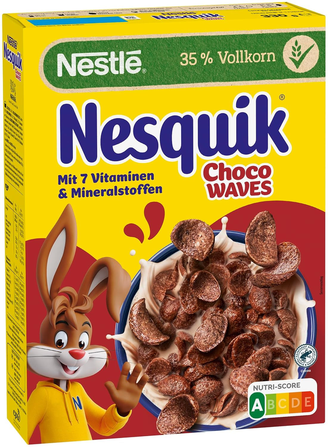 Nestlé Choco Waves, petit-déjeuner croustillant au chocolat en forme de vague (teneur en grains entiers de 33%), 1 paquet (1 x 330g)