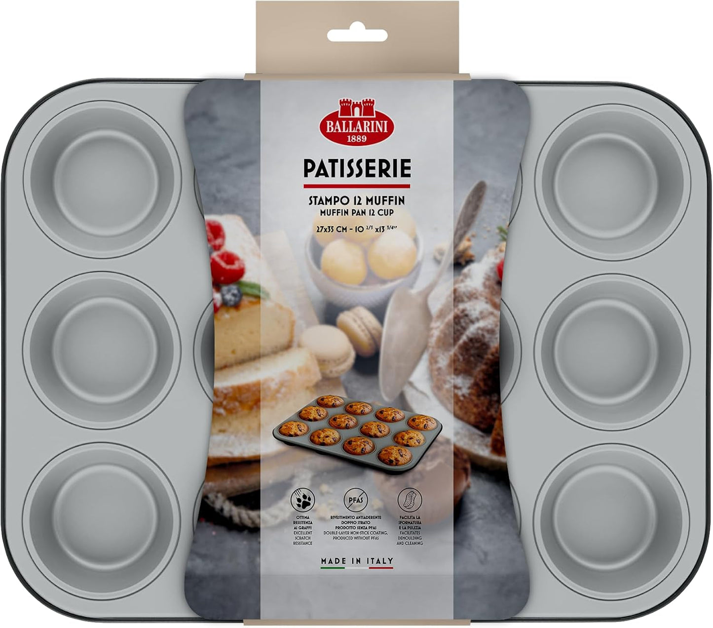 Ballarini, Plaque à pâtisserie, différents modèles Moules et plaques à pâtisserie Naty Shop Gris 12 Muffins, 27 x 35 cm