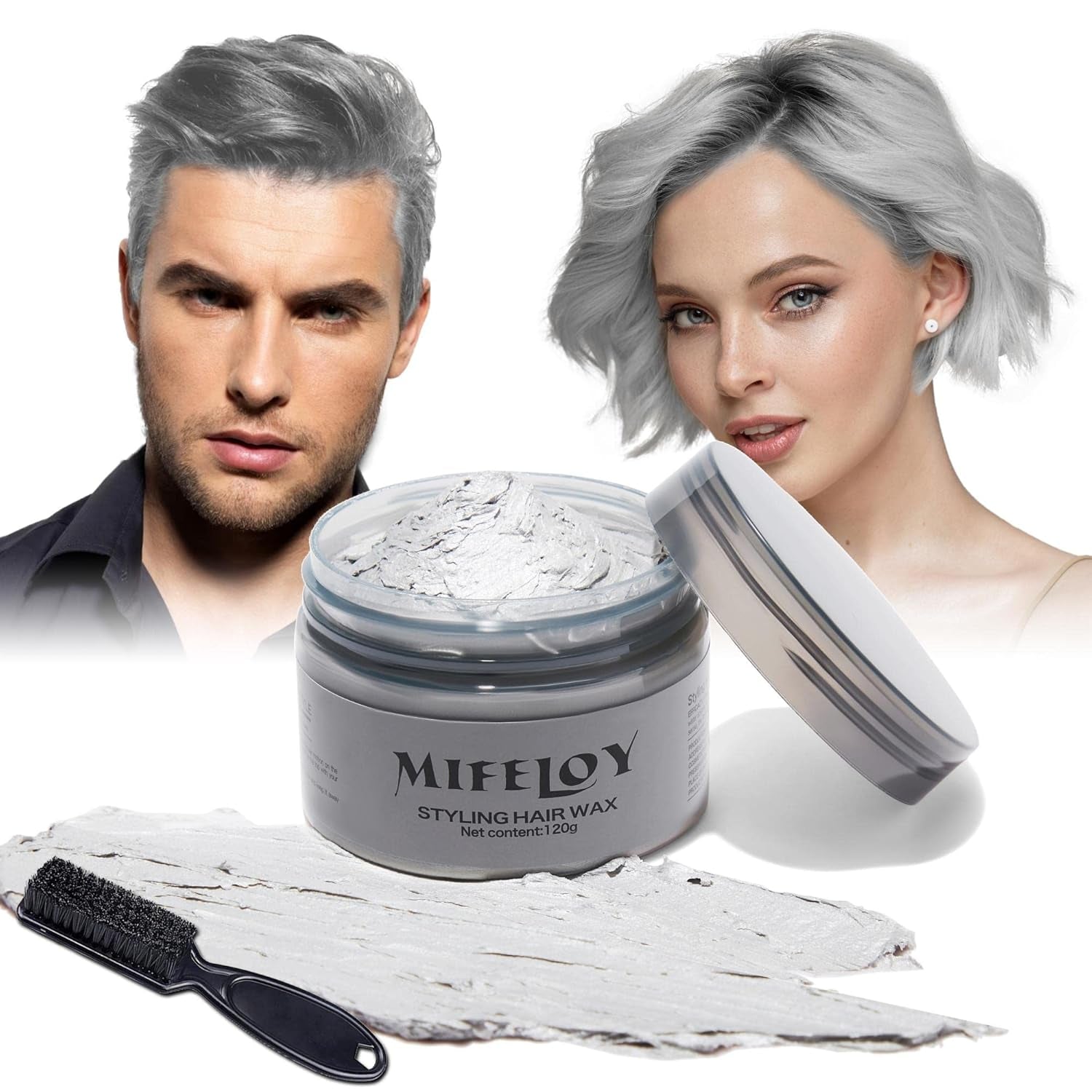 Teinte de cheveux violette 4,23 oz, coloration temporaire avec pinceaux, pour hommes et femmes, cire de coiffure, crème capillaire instantanée, pommade de coiffure naturelle, bricolage cosplay Halloween, cire pour cheveux, teinture pour cheveux Naty Shop gris