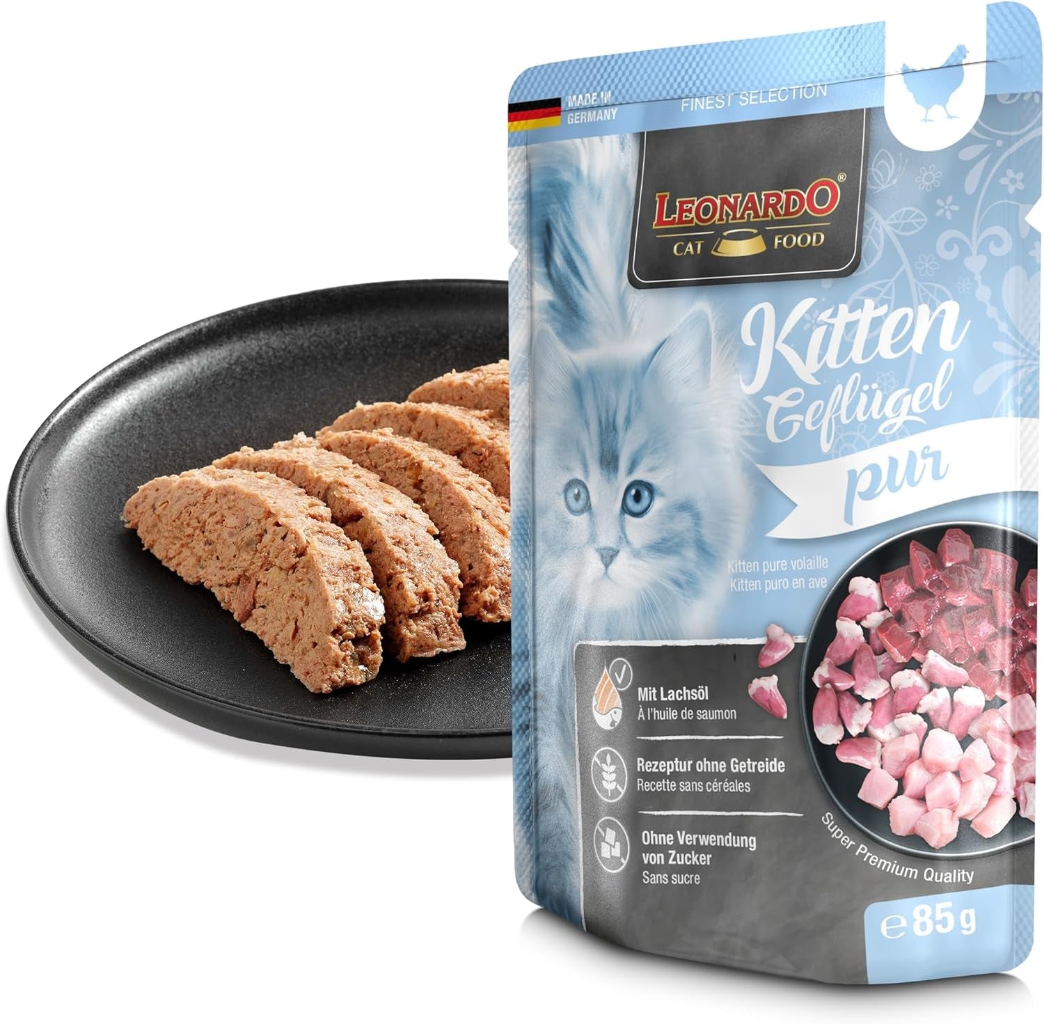 LEONARDO Fresh Pouches [16 x 85 g de nourriture humide pour chat, sans céréales] | Aliment humide complet en sachets individuels