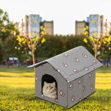 Katzenhaus für Draußen Winterfest und Wasserdicht, Faltbare Outdoor Katzenhöhle mit Abnehmbarem Kissen, Wetterfestes Tierheim für Streuner und Haustiere, Washbar und Isoliert (Graue Katzenpfote, M)